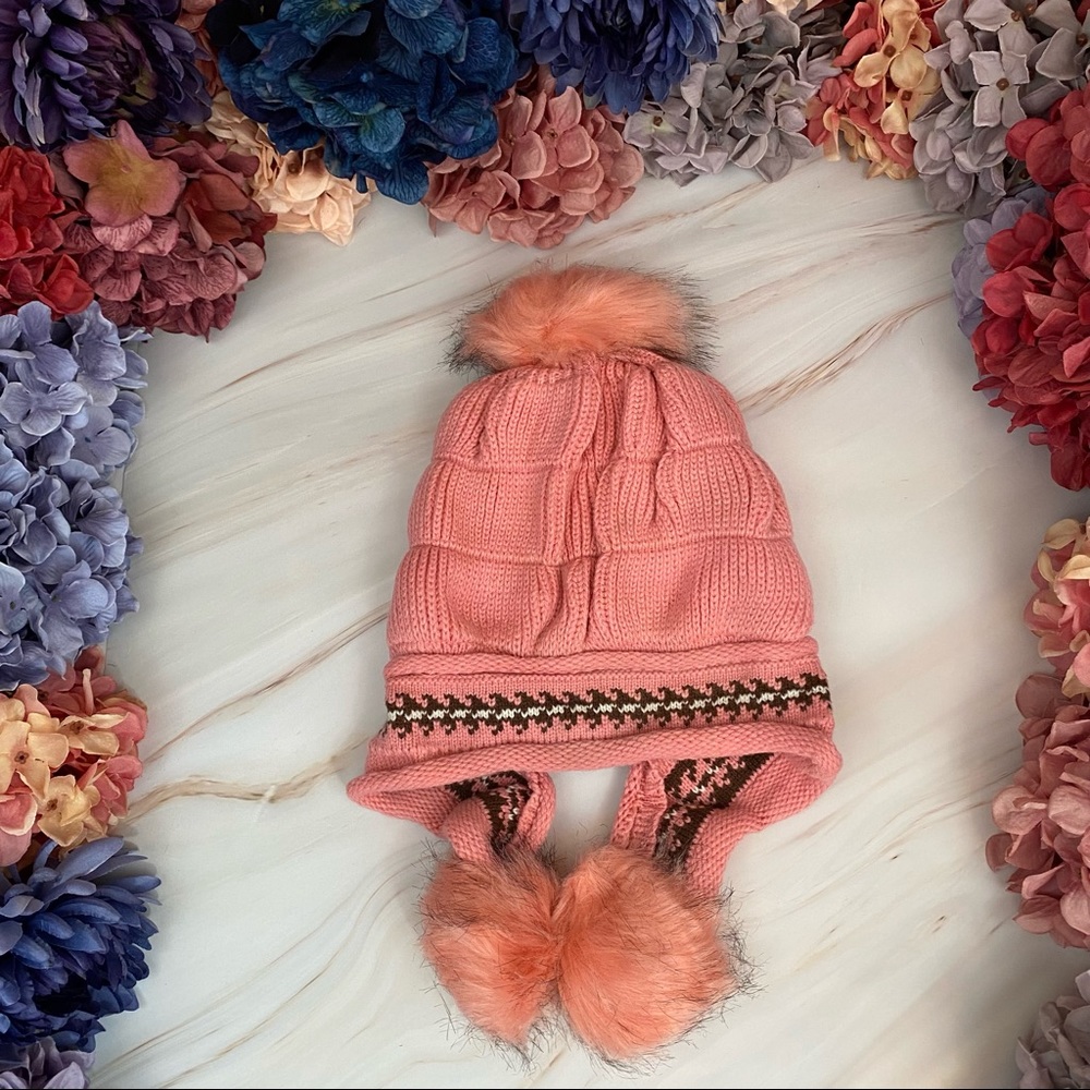 Chic Pink Fleece Lined Beanie with Fur Pom Poms & Fingerless Gloves - Picture 8 of 16